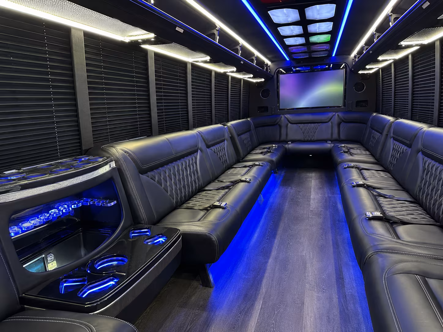 erie 20 passenger party bus inside