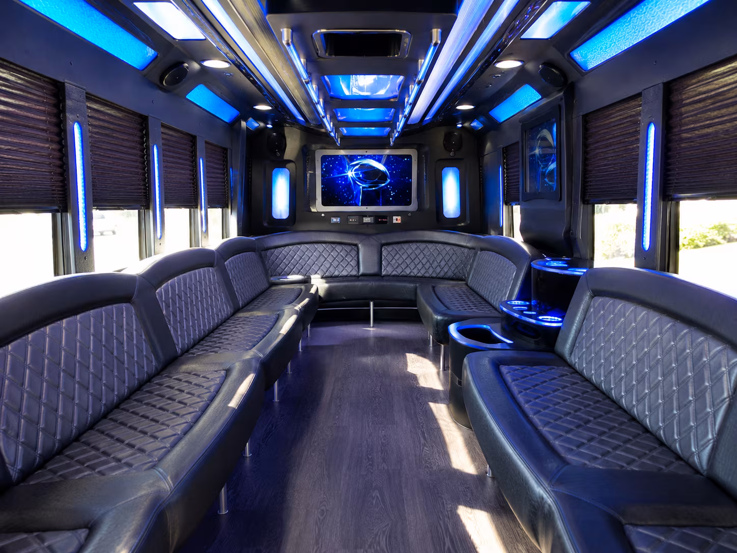 erie 28 passenger party bus inside
