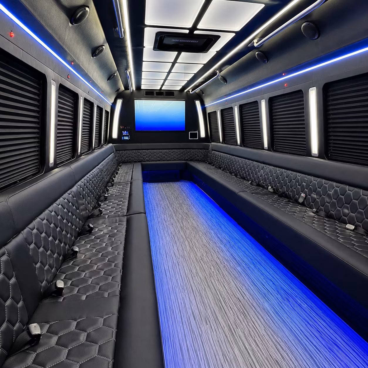 erie 50 passenger party bus inside