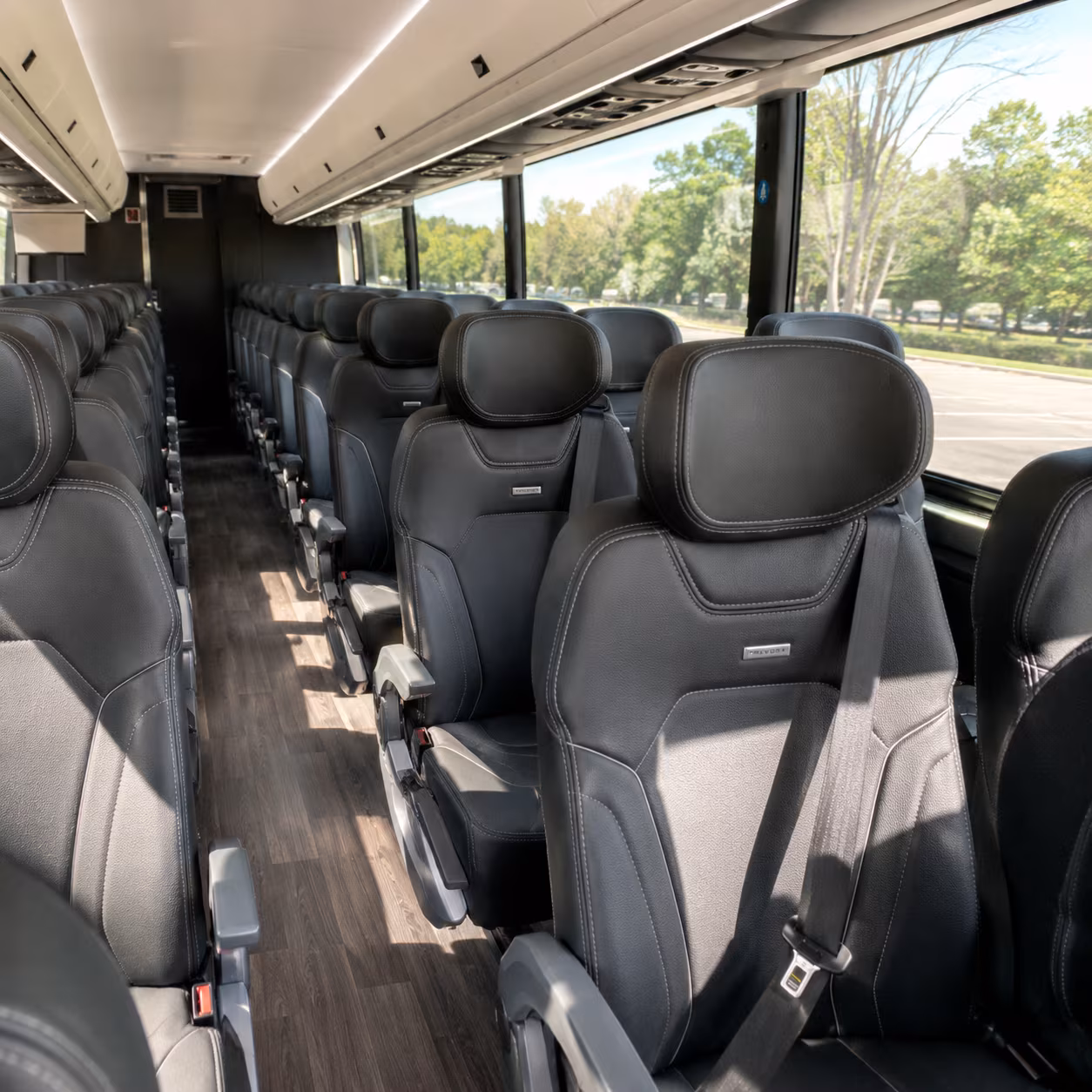 erie 56 passenger charter bus inside